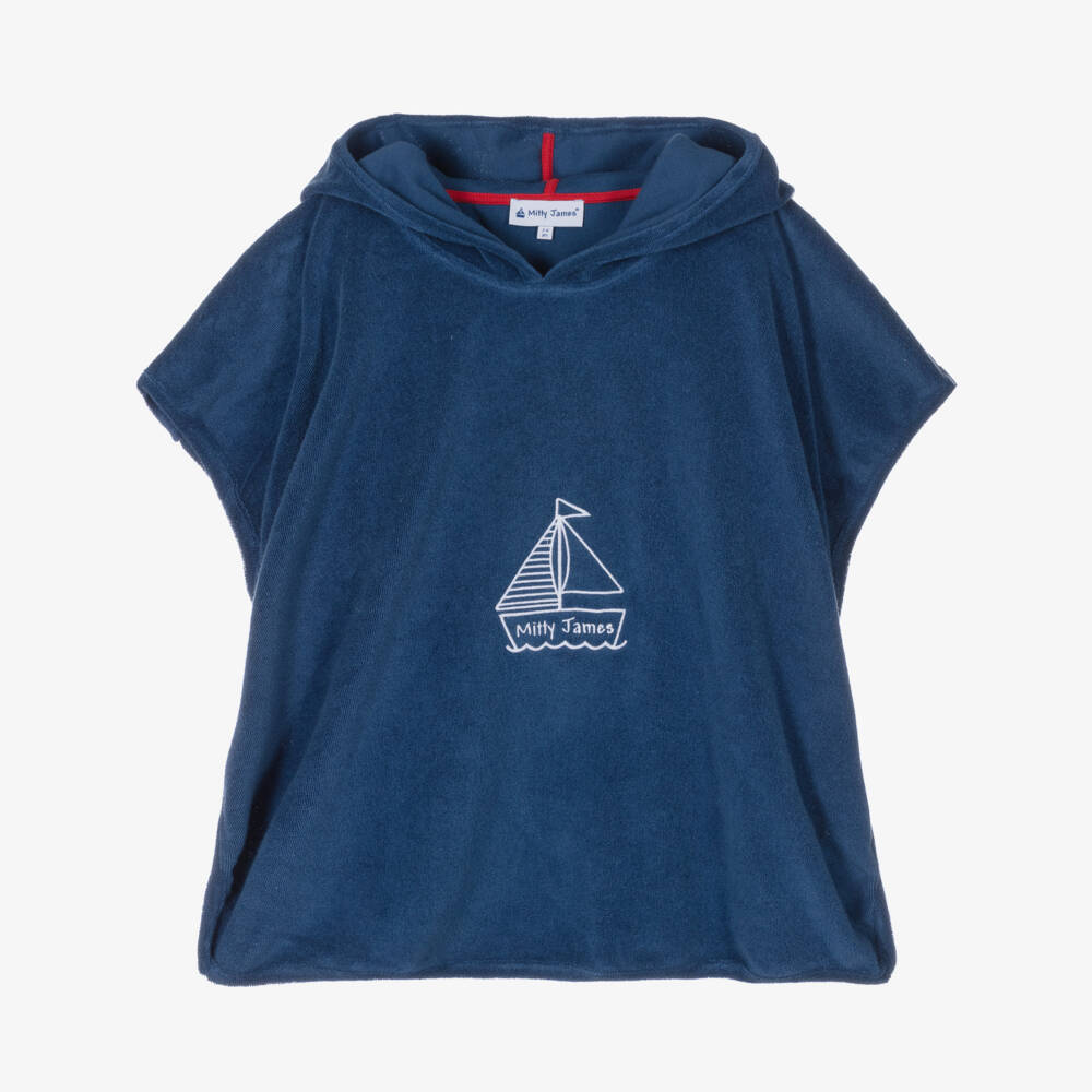 Mitty James-Boys Blue Towelling Boat Logo Poncho | Childrensalon Outlet