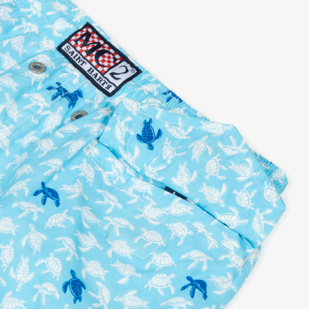 MC2 Saint Barth-Boys Blue Turtle Print Swim Shorts | Childrensalon Outlet