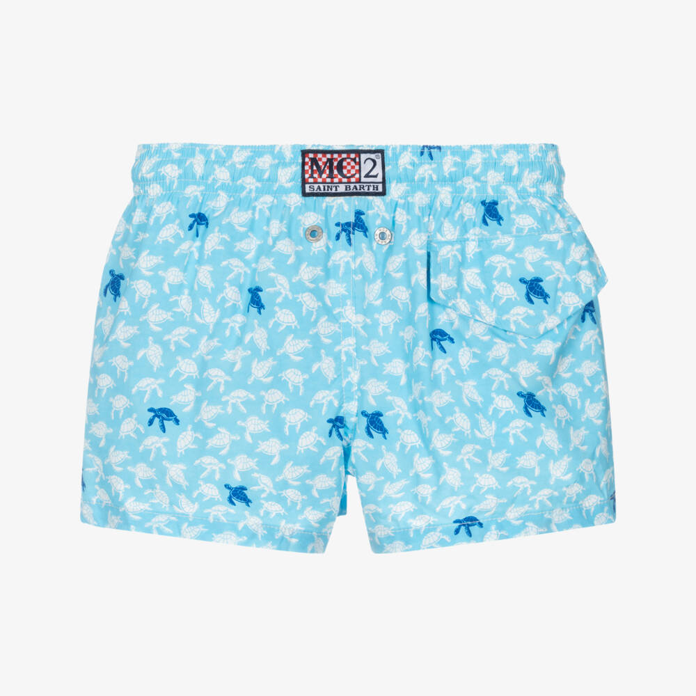 MC2 Saint Barth-Boys Blue Turtle Print Swim Shorts | Childrensalon Outlet