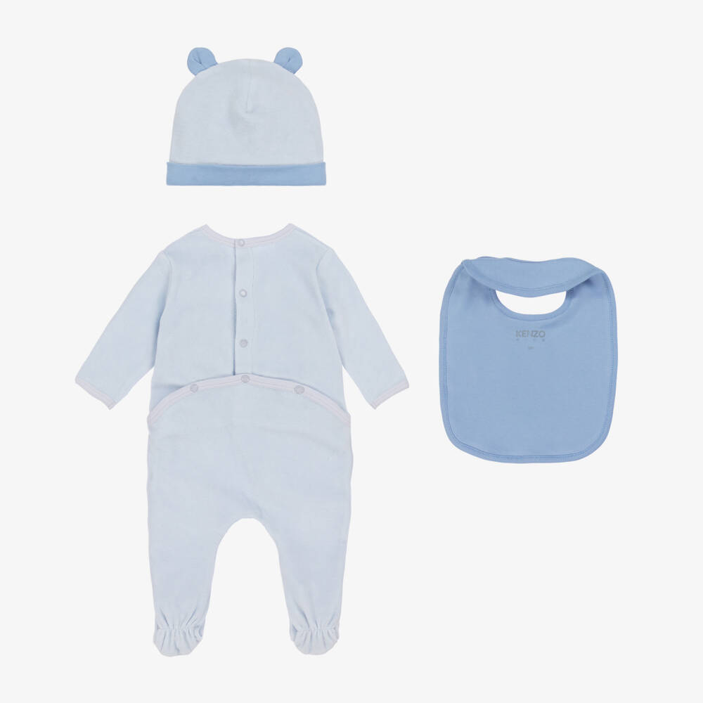 KENZO KIDS-Boys Blue Velour Elephant Babysuit Set | Childrensalon Outlet