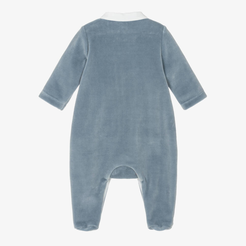 Tartine et Chocolat-Boys Blue Velour Hedgehog Babygrow | Childrensalon Outlet