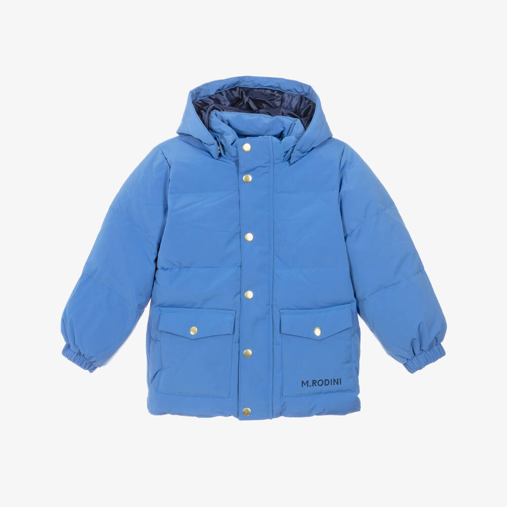 Mini Rodini-Boys Blue Water-Repellent Hooded Puffer Coat | Childrensalon Outlet