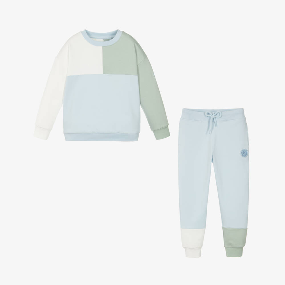 Mitch & Son-Boys Blue, White & Green Colourblock Tracksuit | Childrensalon Outlet