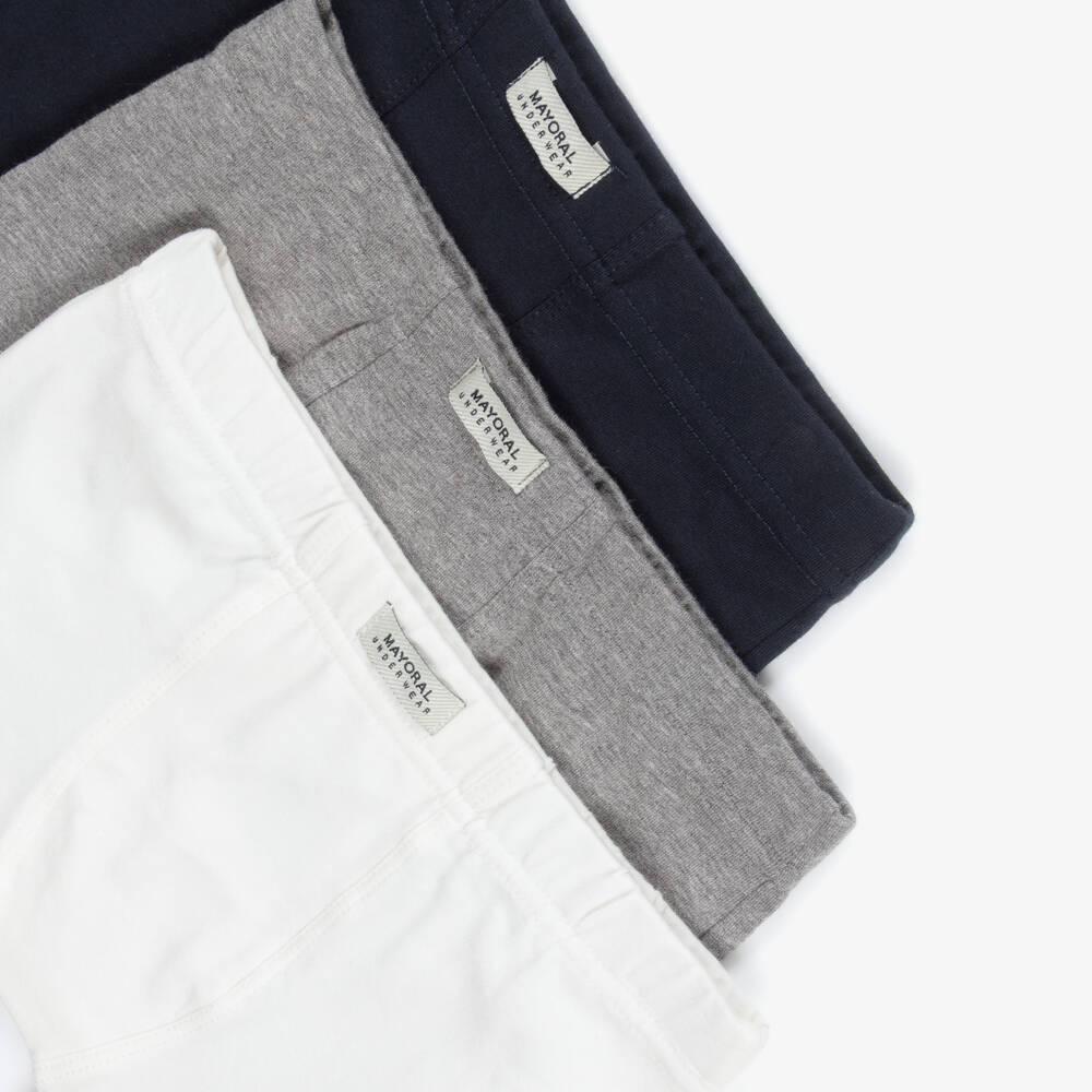 Mayoral-Boys Blue, White & Grey Cotton Boxer Shorts (3 Pack) | Childrensalon Outlet