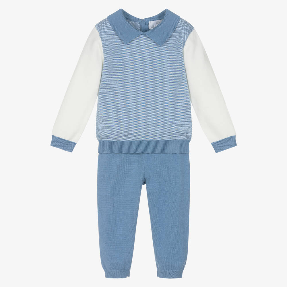 Beau KiD-Boys Blue & White Knitted Trouser Set | Childrensalon Outlet