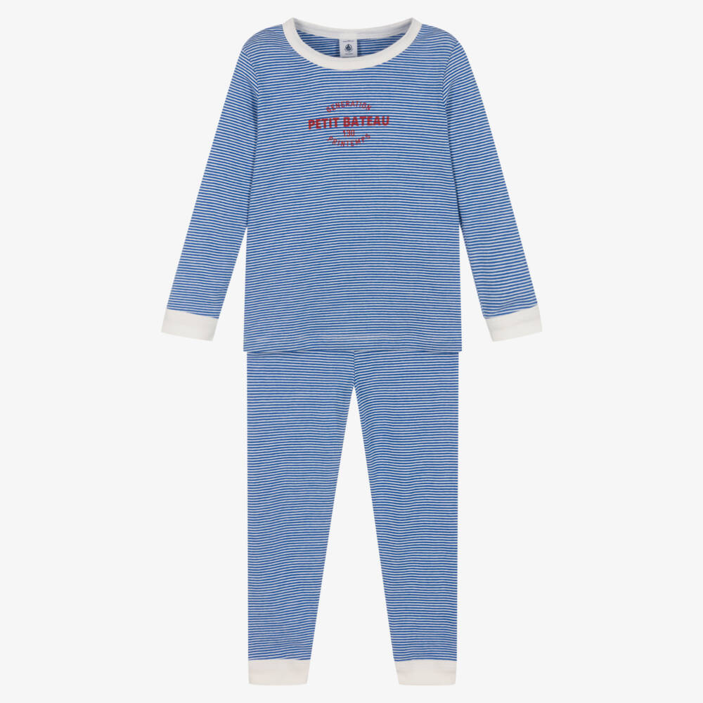 Petit Bateau-Boys Blue & White Striped Cotton Pyjamas | Childrensalon Outlet