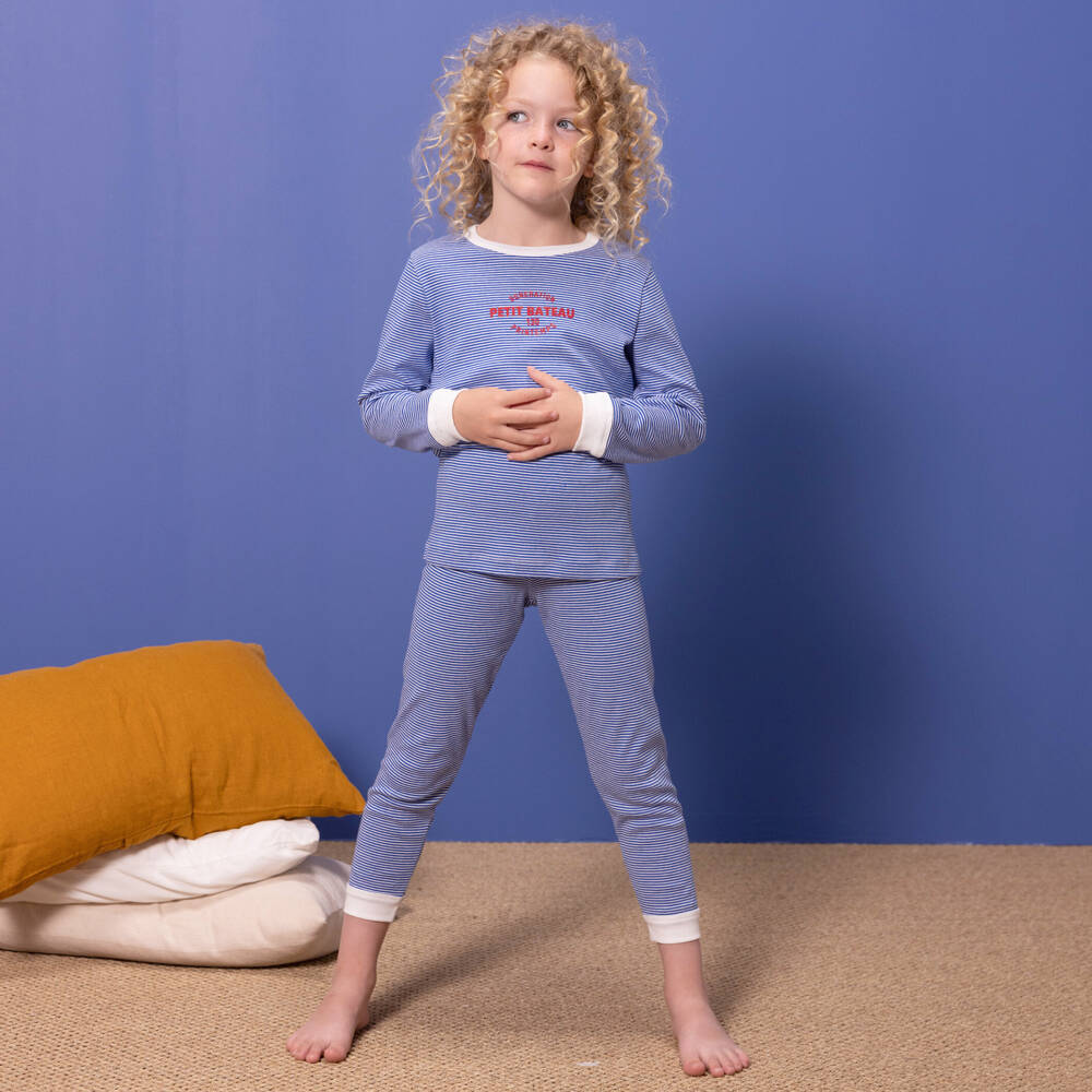Petit Bateau-Boys Blue & White Striped Cotton Pyjamas | Childrensalon Outlet