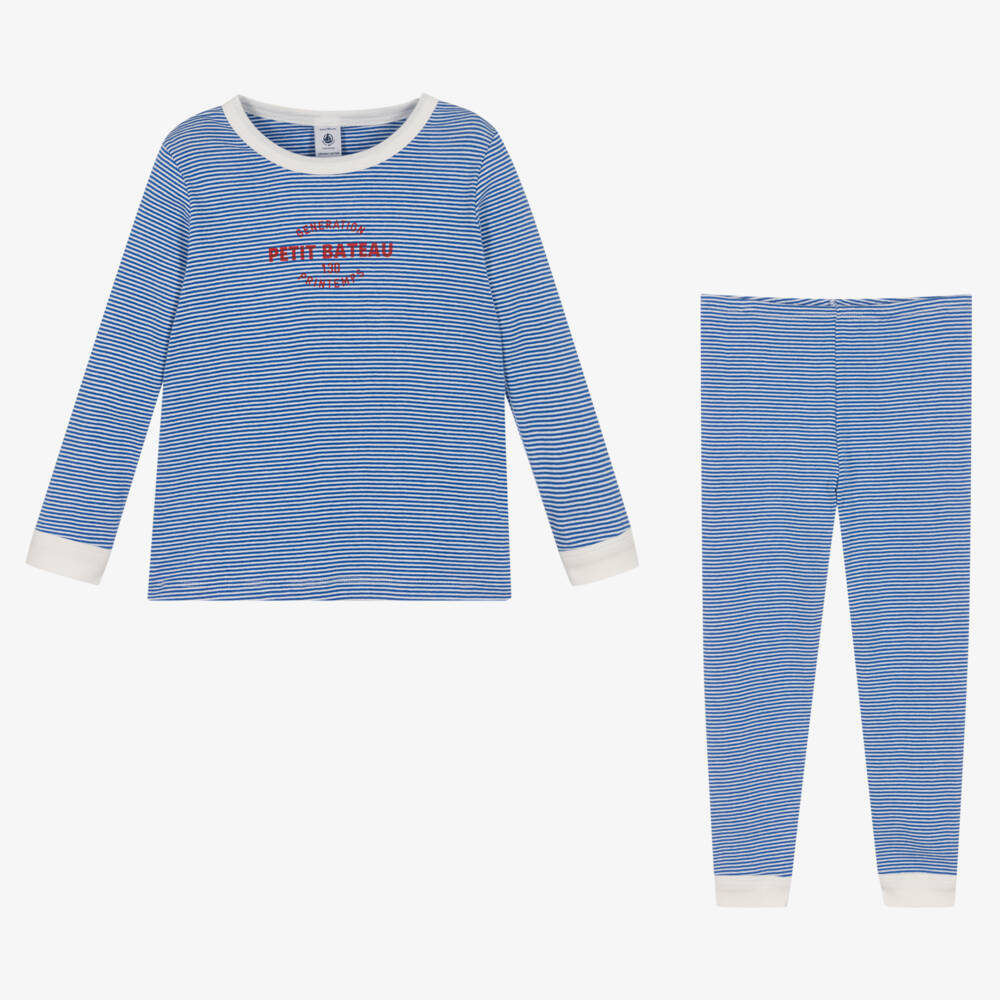 Petit Bateau-Boys Blue & White Striped Cotton Pyjamas | Childrensalon Outlet