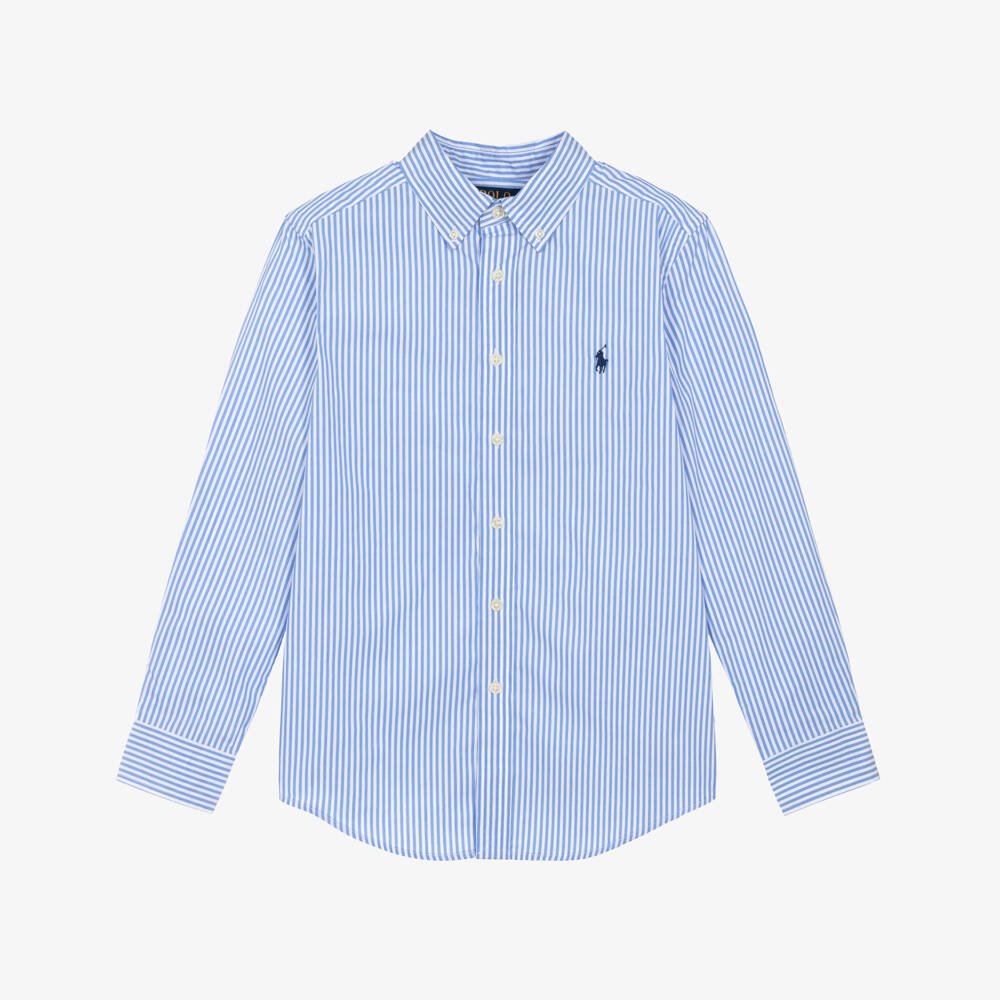 Ralph Lauren-Boys Blue & White Striped Cotton Shirt | Childrensalon Outlet