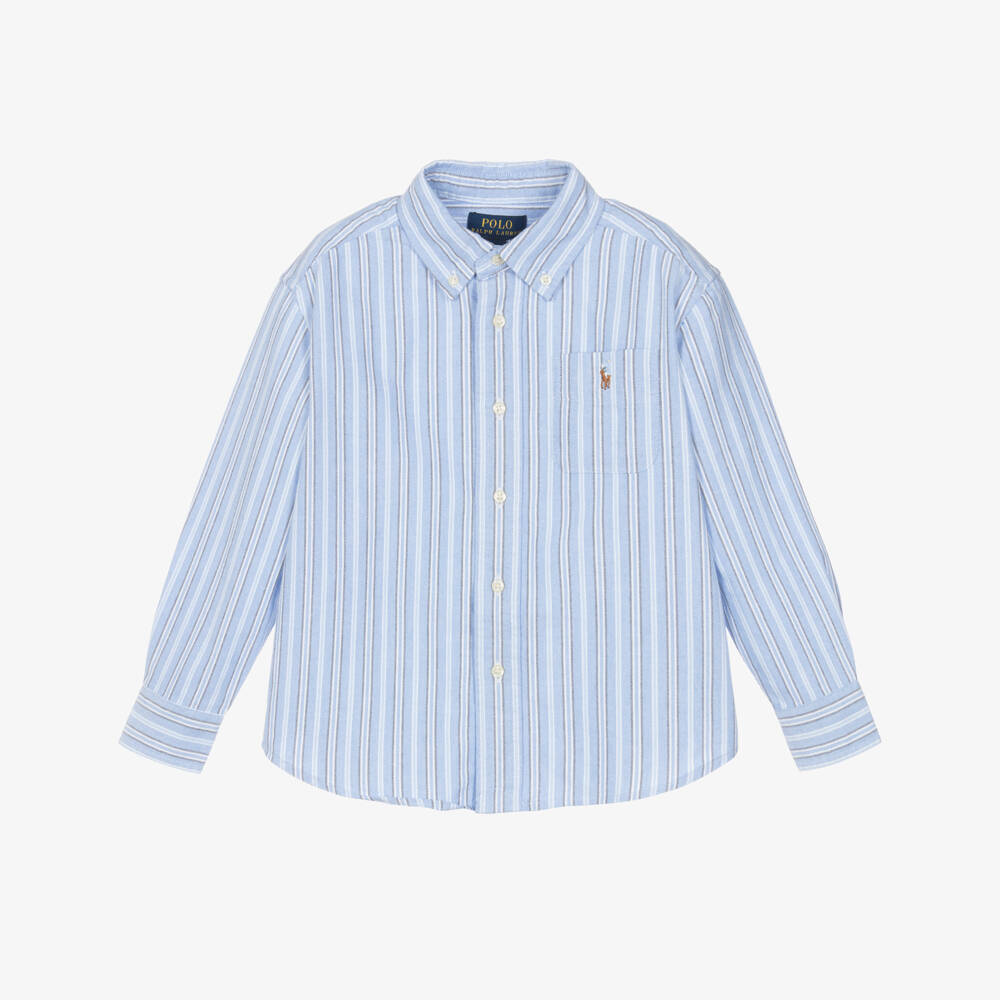 Ralph Lauren-Boys Blue & White Striped Cotton Shirt with Pony Logo | Childrensalon Outlet