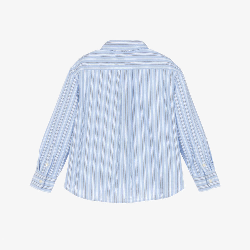 Ralph Lauren-Boys Blue & White Striped Cotton Shirt with Pony Logo | Childrensalon Outlet