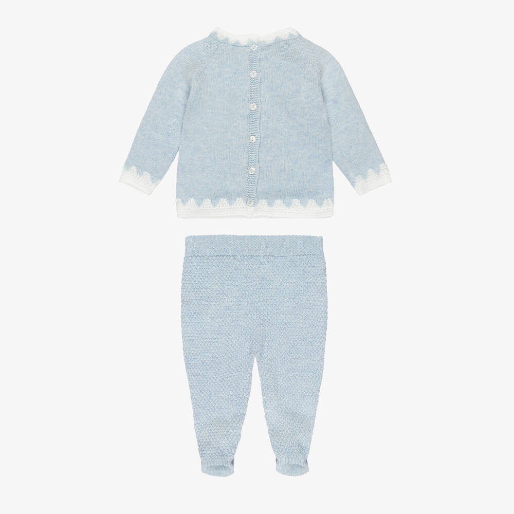 Foque-Boys Blue Wool & Cashmere Knit 2 Piece Babygrow | Childrensalon Outlet