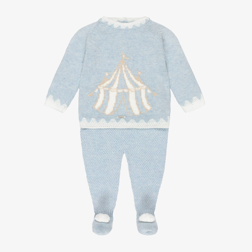 Foque-Boys Blue Wool & Cashmere Knit 2 Piece Babygrow | Childrensalon Outlet