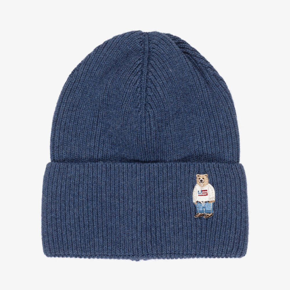 Jamiks-Boys Blue Wool & Cashmere Knit Beanie Hat | Childrensalon Outlet