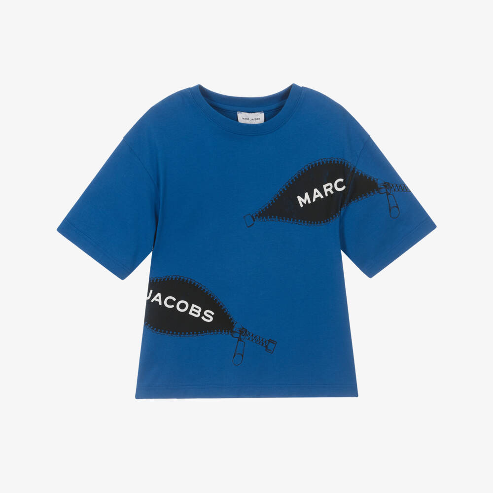 MARC JACOBS-Boys Blue Zipped Logo Organic Cotton T-Shirt | Childrensalon Outlet