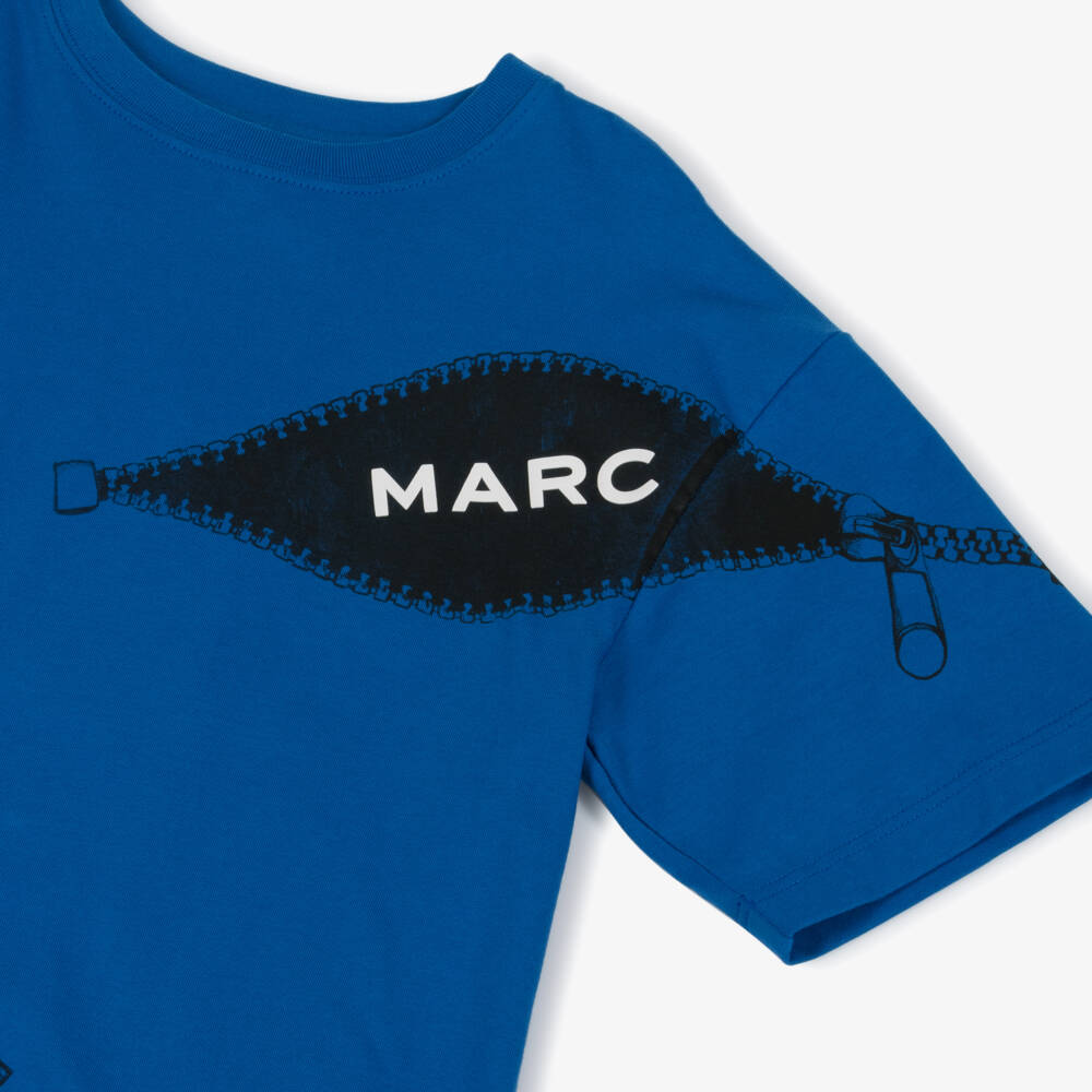 MARC JACOBS-Boys Blue Zipped Logo Organic Cotton T-Shirt | Childrensalon Outlet