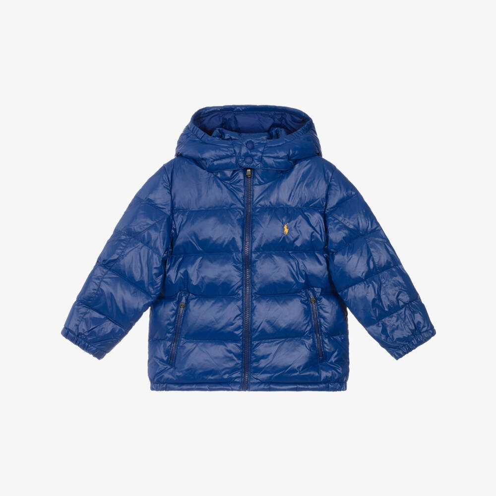 Ralph Lauren-Boys Bright Blue Down Puffer Jacket with Detachable Hood | Childrensalon Outlet