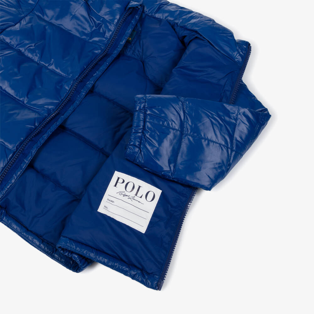 Ralph Lauren-Boys Bright Blue Down Puffer Jacket with Detachable Hood | Childrensalon Outlet