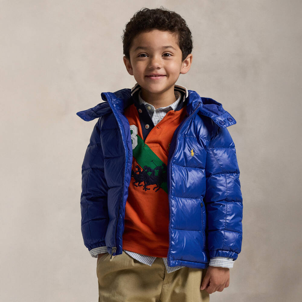 Ralph Lauren-Boys Bright Blue Down Puffer Jacket with Detachable Hood | Childrensalon Outlet