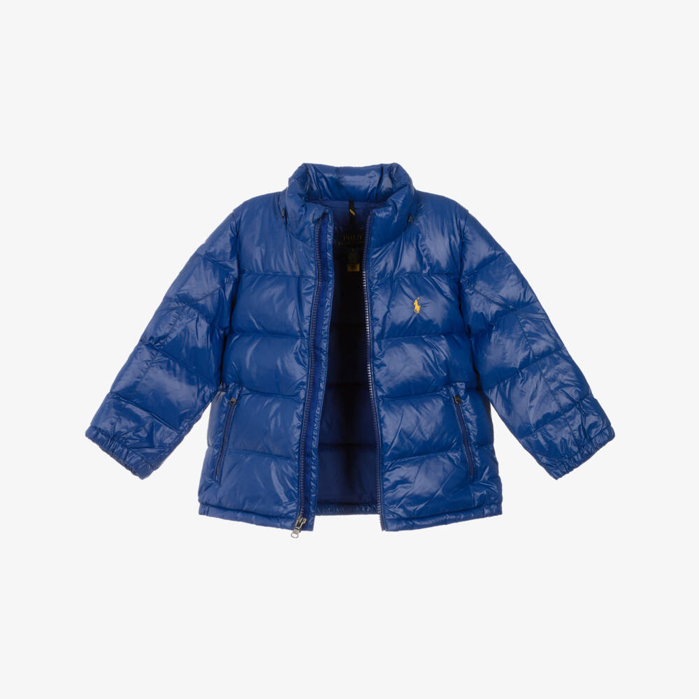 Ralph Lauren-Boys Bright Blue Down Puffer Jacket with Detachable Hood | Childrensalon Outlet