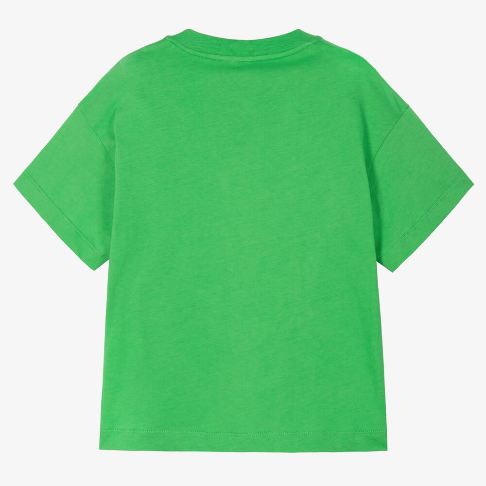 Fendi-Boys Bright Green Cotton T-Shirt with Roma Logo Print | Childrensalon Outlet
