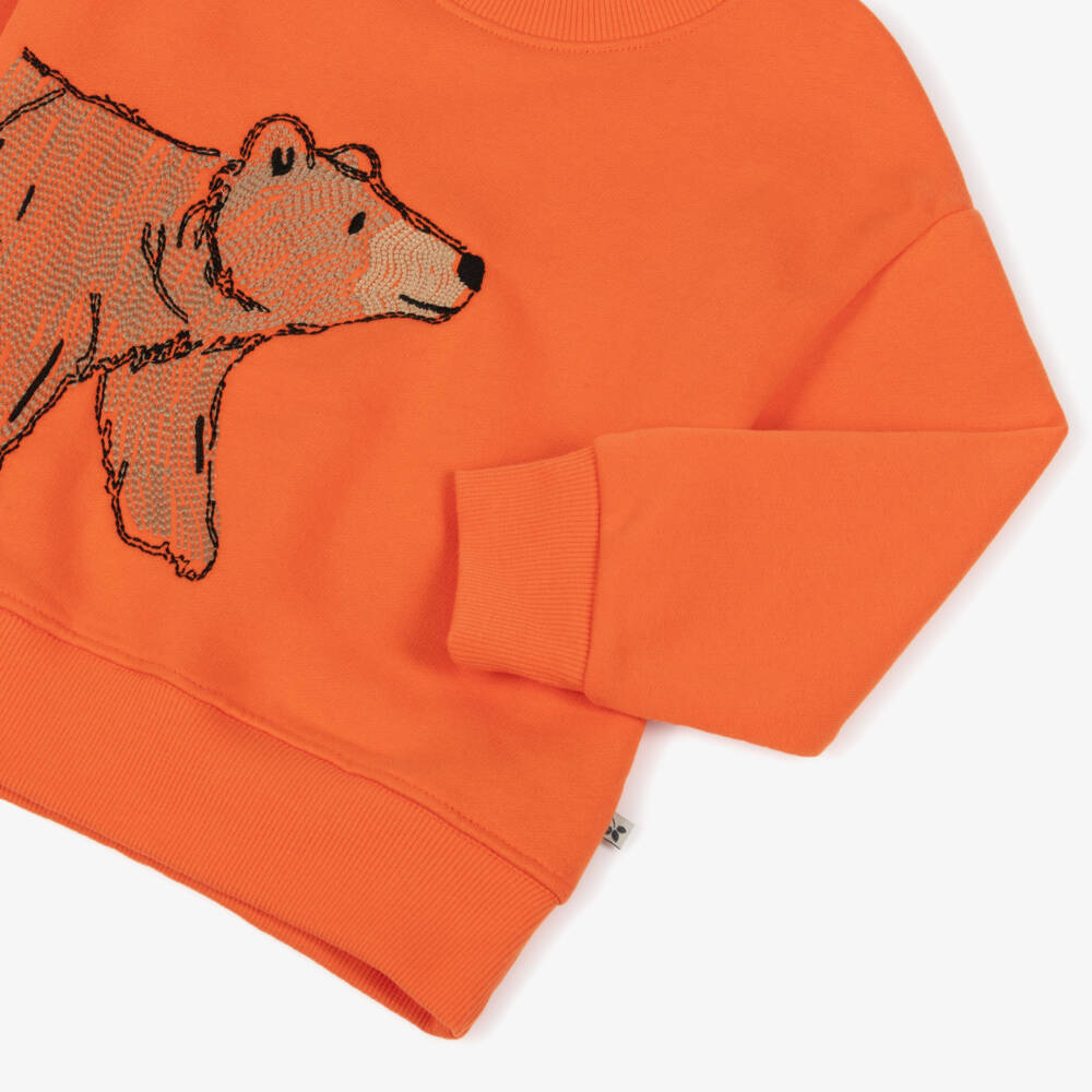 Frugi-Boys Bright Orange Organic Cotton Bear Sweatshirt | Childrensalon Outlet