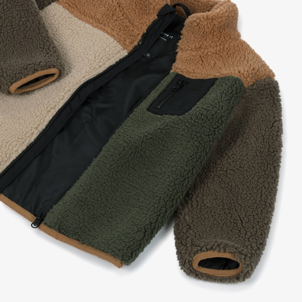 NAME IT-Boys Brown Colourblock Sherpa Fleece Jacket | Childrensalon Outlet
