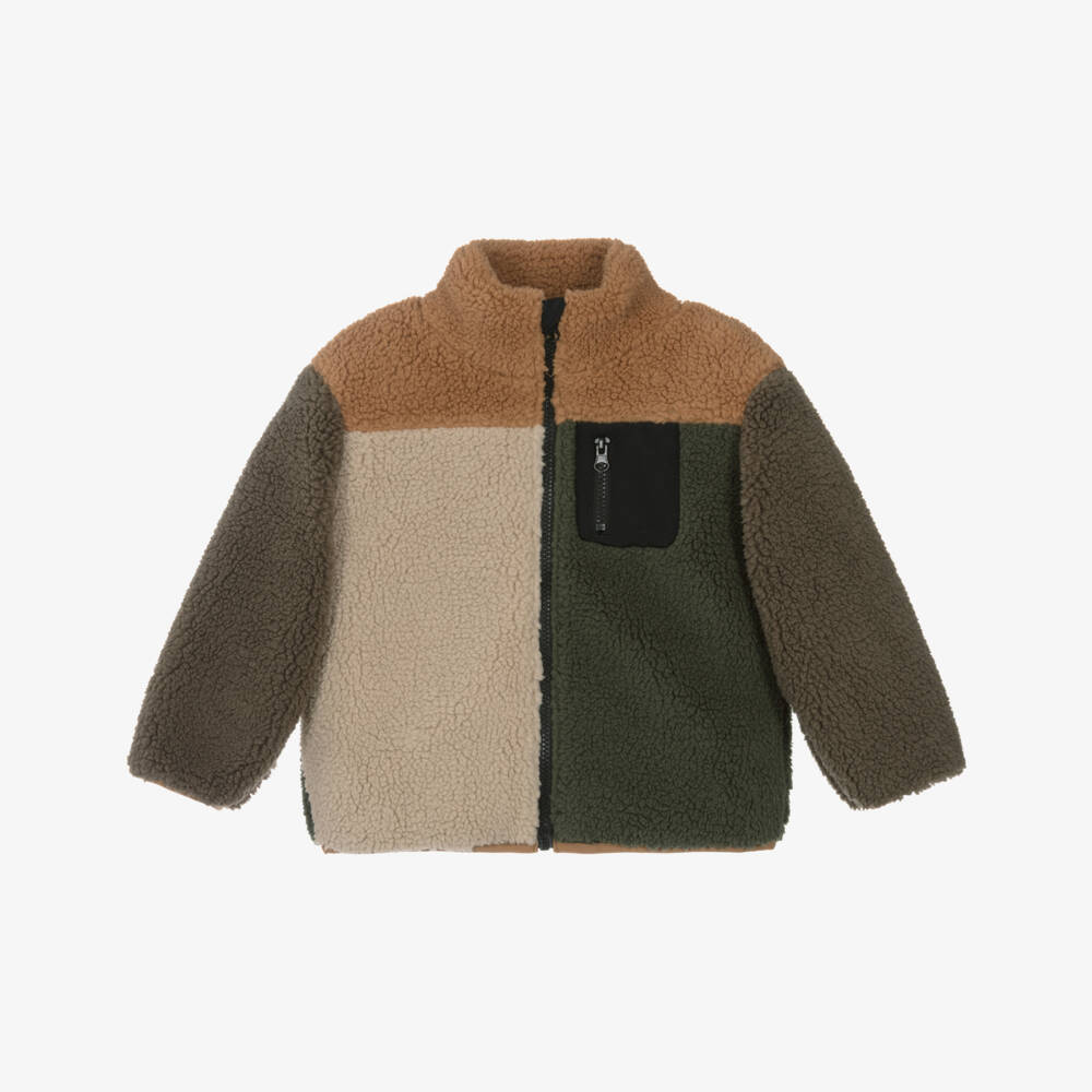 NAME IT-Boys Brown Colourblock Sherpa Fleece Jacket | Childrensalon Outlet