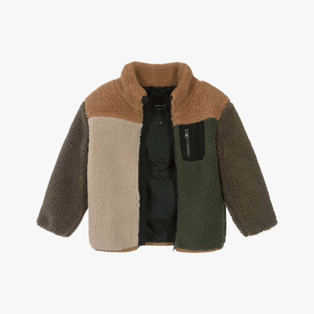 NAME IT-Boys Brown Colourblock Sherpa Fleece Jacket | Childrensalon Outlet