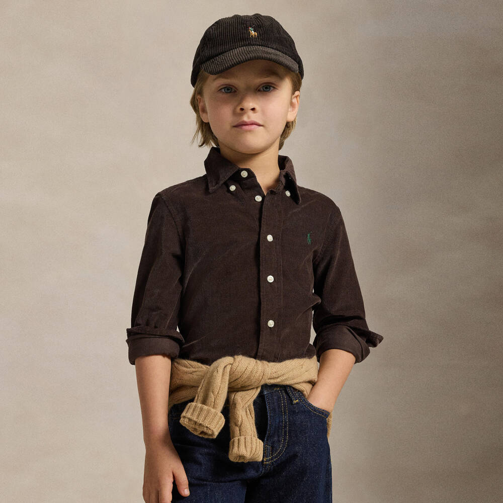 Ralph Lauren-Boys Brown Corduroy Shirt with Embroidered Pony Logo | Childrensalon Outlet