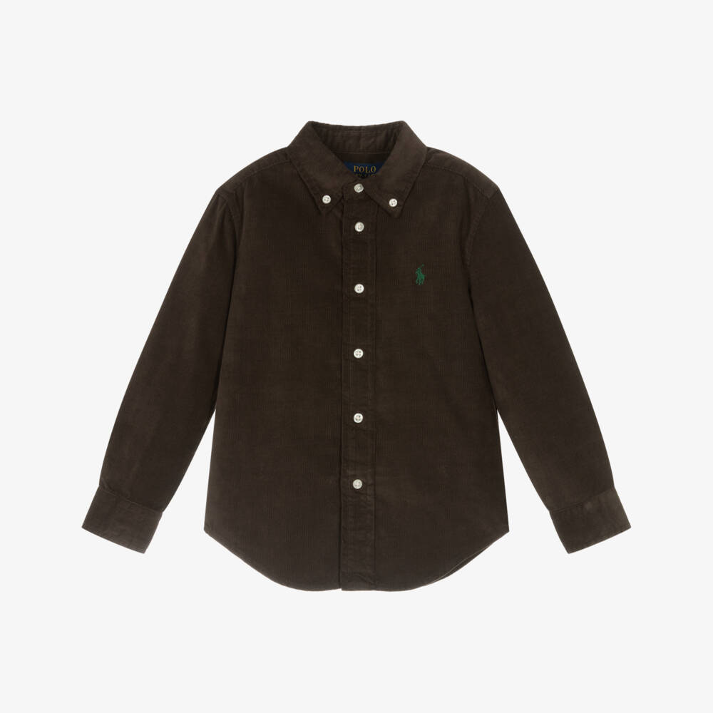 Ralph Lauren-Boys Brown Corduroy Shirt with Embroidered Pony Logo | Childrensalon Outlet