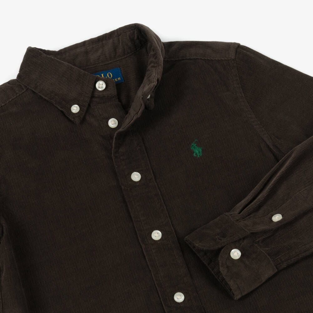 Ralph Lauren-Boys Brown Corduroy Shirt with Embroidered Pony Logo | Childrensalon Outlet