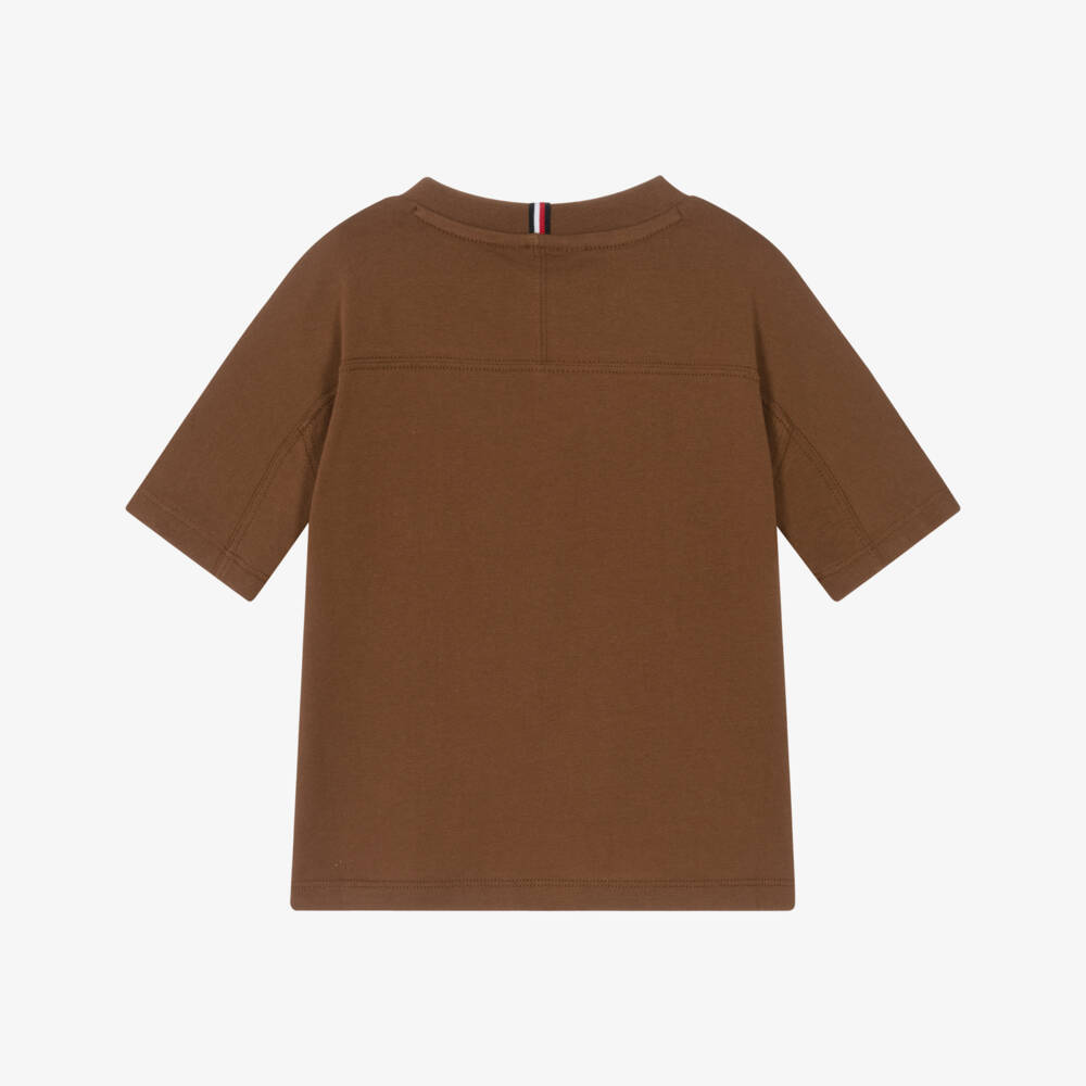Tommy Hilfiger-Boys Brown Cotton T-Shirt with Varsity Logo | Childrensalon Outlet