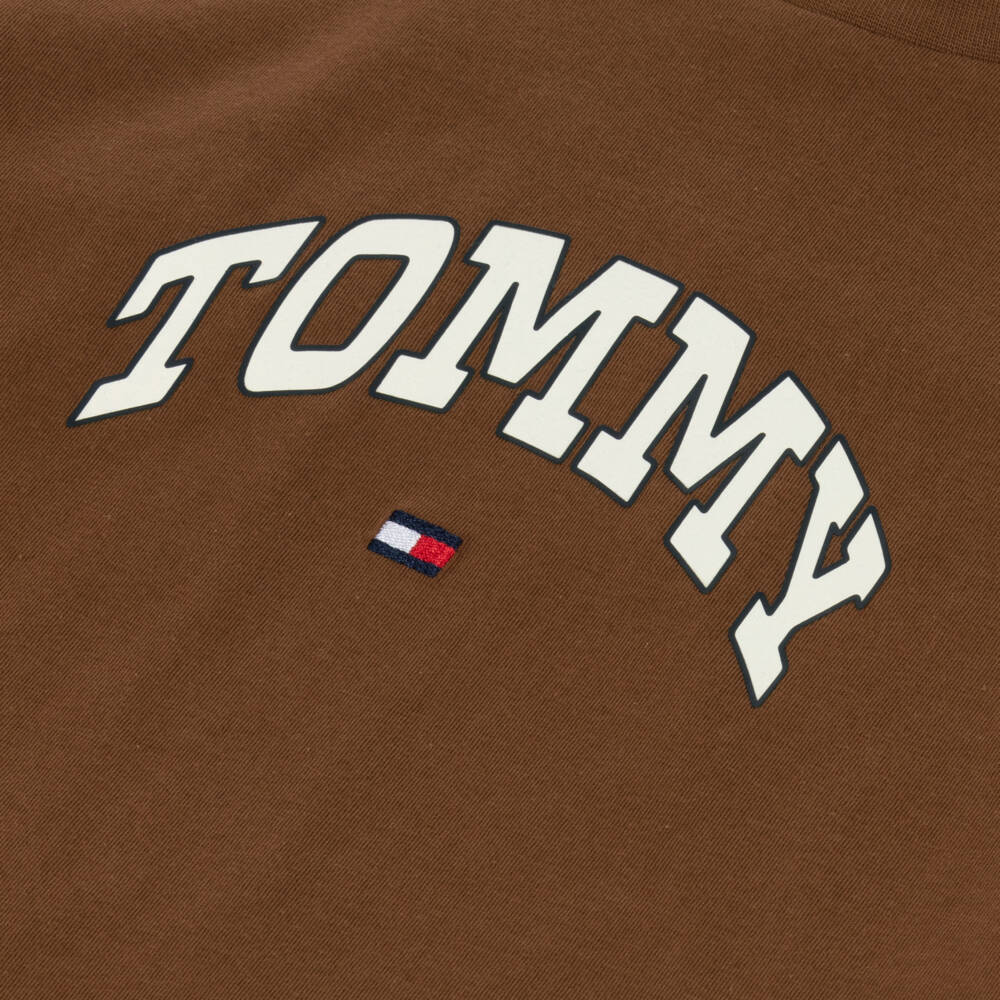 Tommy Hilfiger-Boys Brown Cotton T-Shirt with Varsity Logo | Childrensalon Outlet