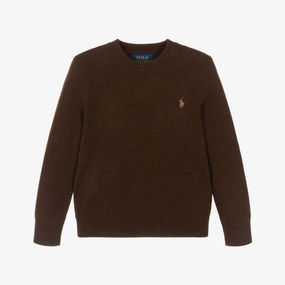 Ralph Lauren-Boys Brown Wool Pony Logo Sweater | Childrensalon Outlet
