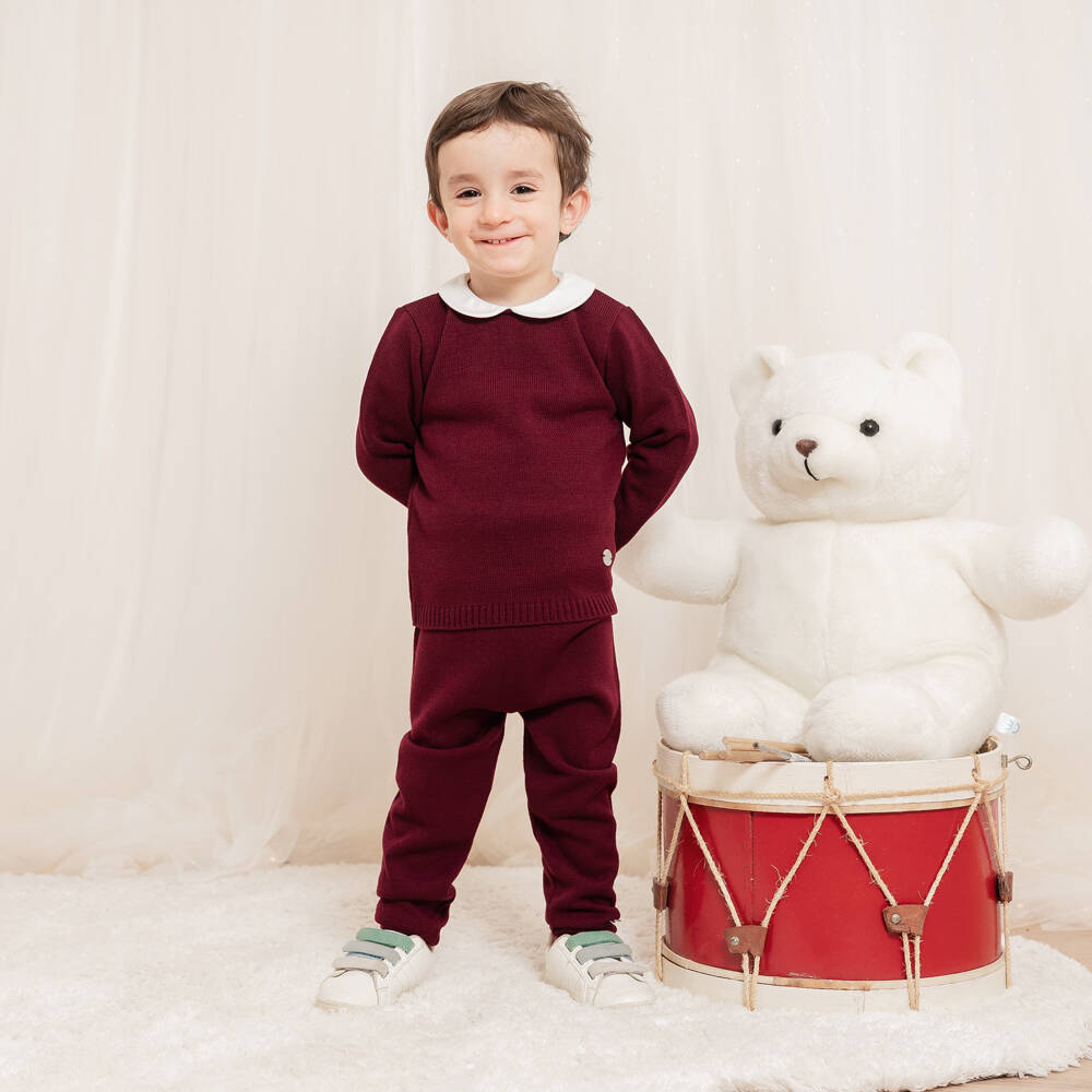 Artesanía Granlei-Boys Burgundy Knitted Trouser Set | Childrensalon Outlet