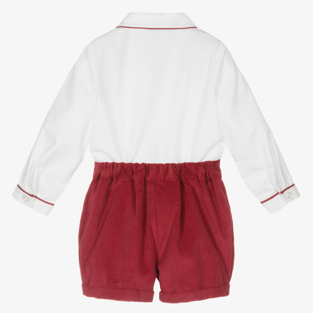 Rachel Riley-Boys Burgundy Red Cotton Buster Suit | Childrensalon Outlet
