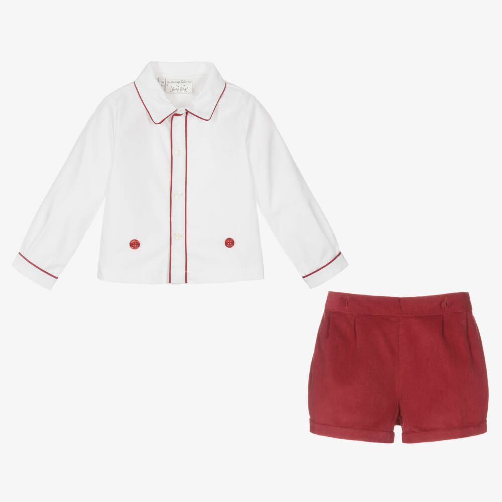 Rachel Riley-Boys Burgundy Red Cotton Buster Suit | Childrensalon Outlet