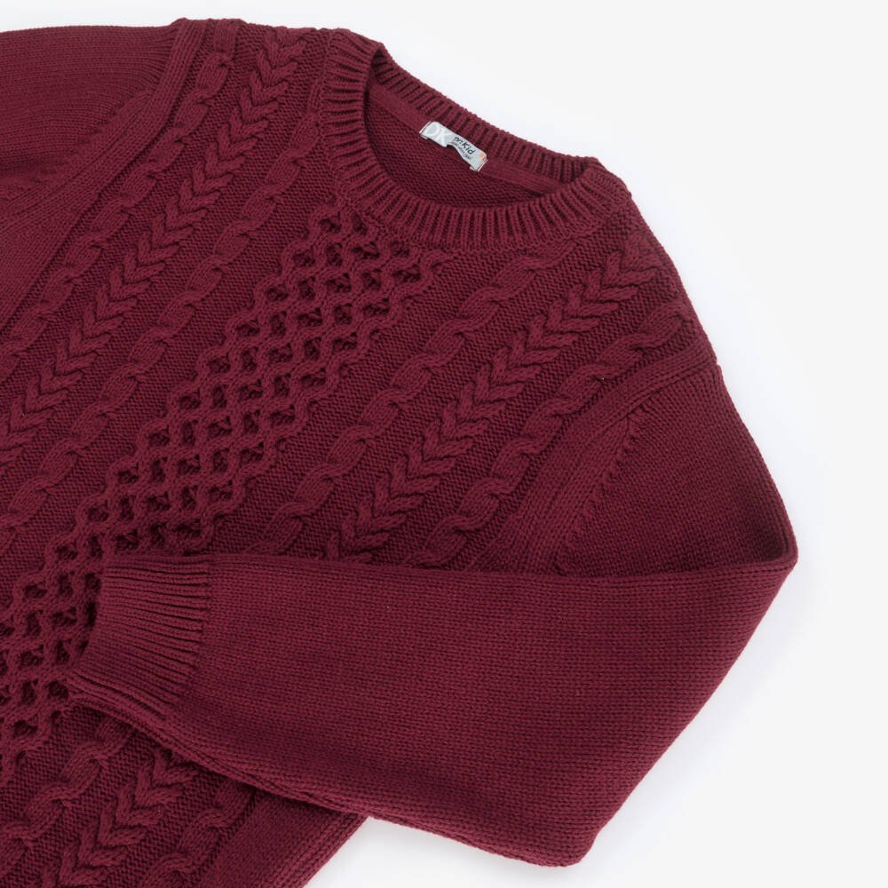 Dr. Kid-Boys Burgundy Red Cotton Cable Knit Sweater | Childrensalon Outlet