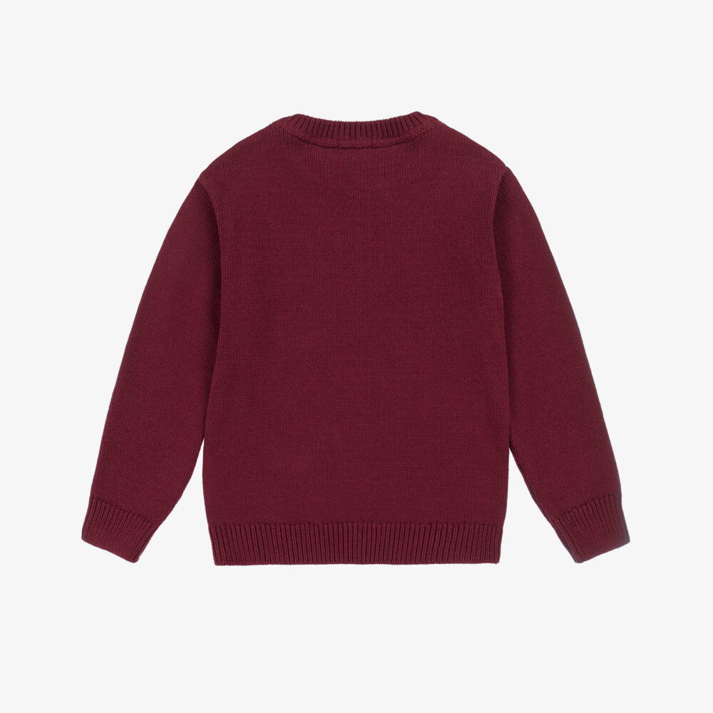 Dr. Kid-Boys Burgundy Red Cotton Cable Knit Sweater | Childrensalon Outlet