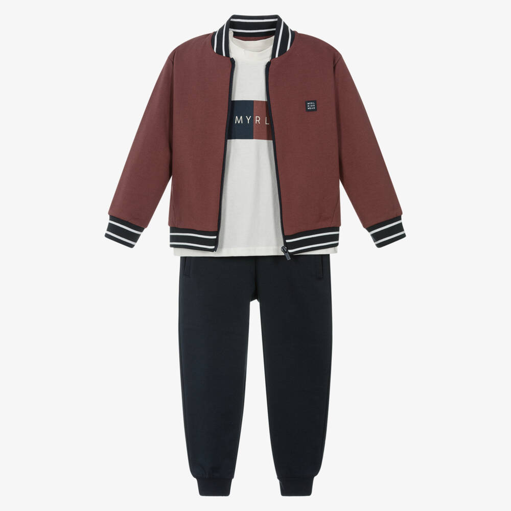 Mayoral-Boys Burgundy Red & Navy Blue 3 Piece Cotton Tracksuit | Childrensalon Outlet