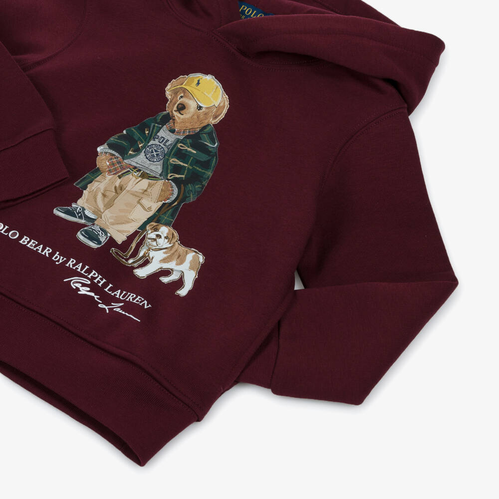 Ralph Lauren-Boys Burgundy Red Polo Bear Cotton Jersey Hoodie | Childrensalon Outlet
