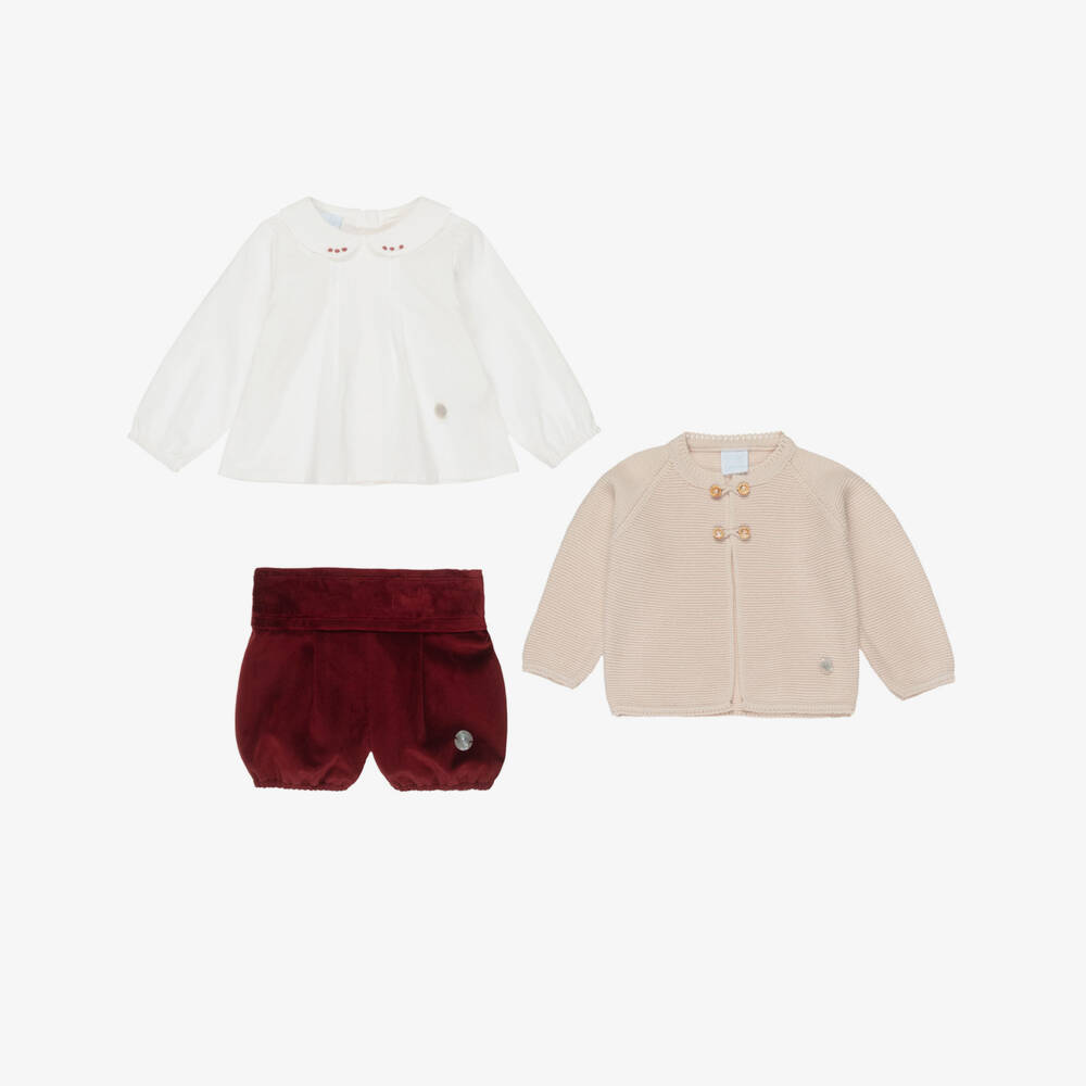 Artesanía Granlei-Boys Burgundy Red Velvet Shorts & Cardigan Set | Childrensalon Outlet