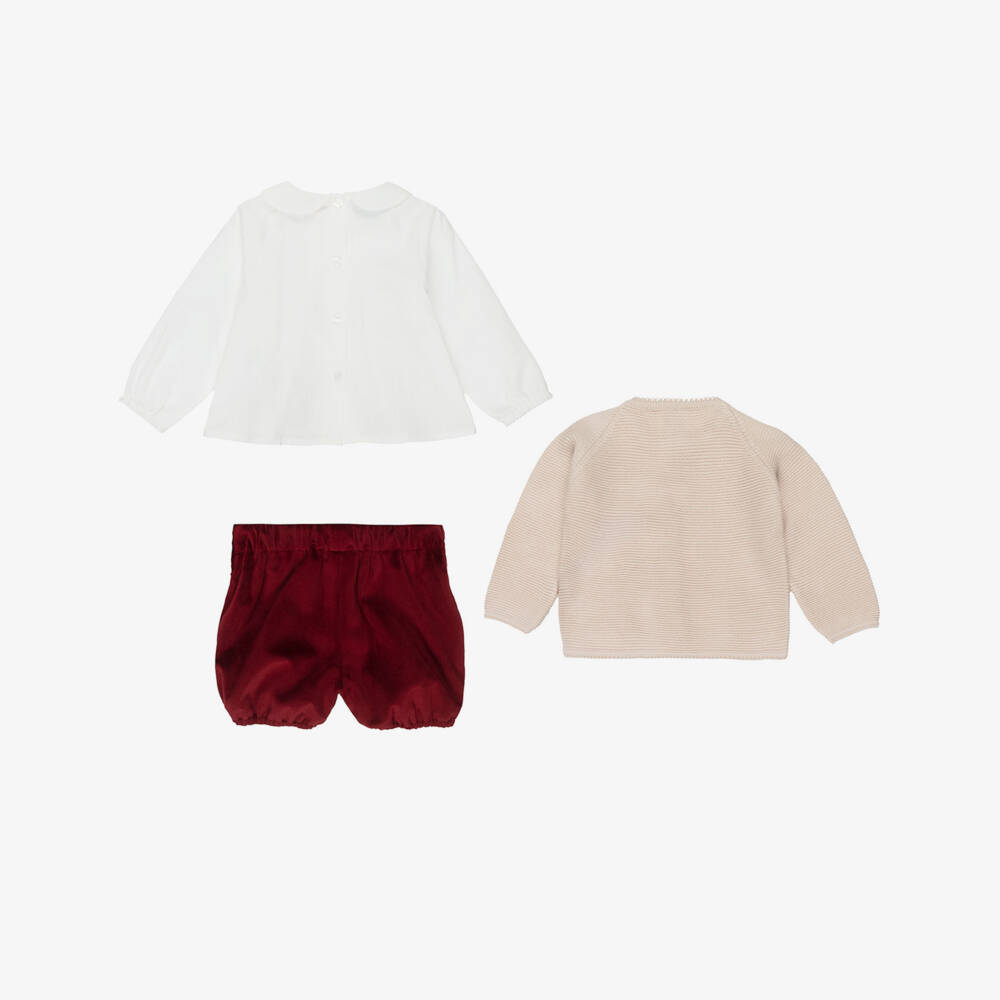 Artesanía Granlei-Boys Burgundy Red Velvet Shorts & Cardigan Set | Childrensalon Outlet