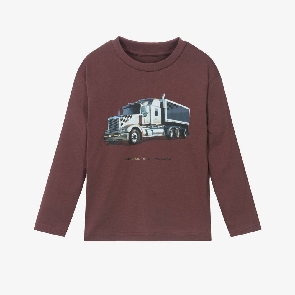 Mayoral-Boys Burgundy Truck Print Cotton Jersey Top | Childrensalon Outlet