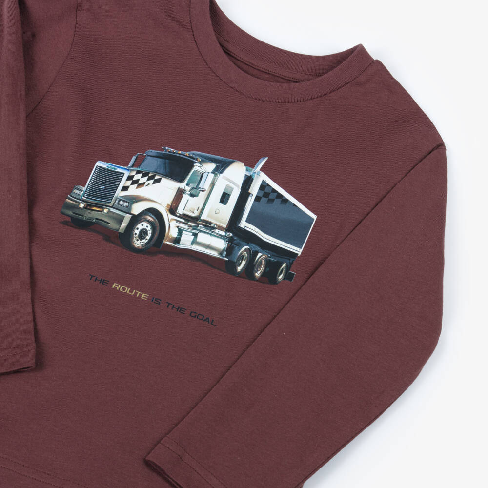 Mayoral-Boys Burgundy Truck Print Cotton Jersey Top | Childrensalon Outlet