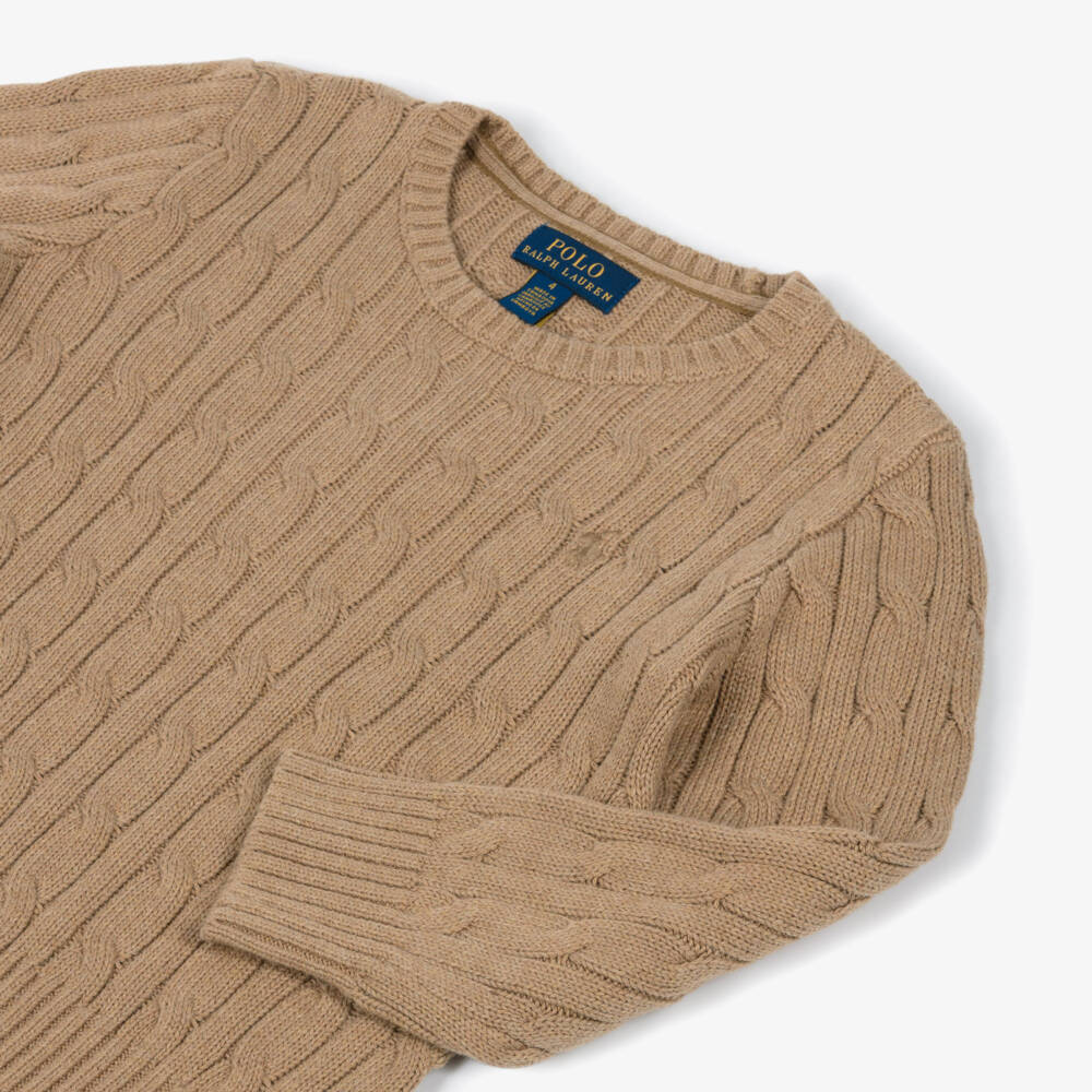 Ralph Lauren- Boys Camel Beige Cable Knit Sweater | Childrensalon Outlet