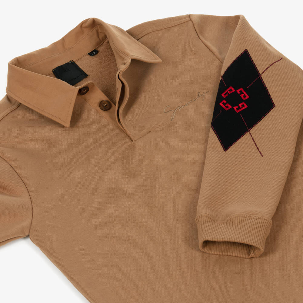Givenchy-Boys Camel Brown Cotton Jersey Polo Top | Childrensalon Outlet