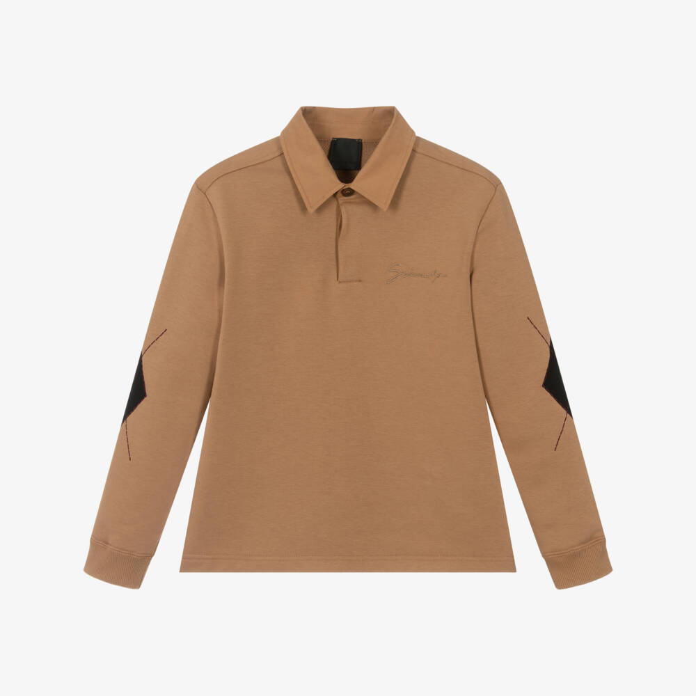 Givenchy-Boys Camel Brown Cotton Jersey Polo Top | Childrensalon Outlet
