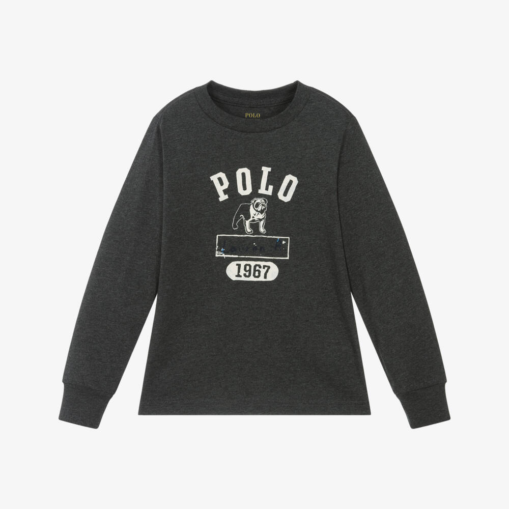 Ralph Lauren-Boys Charcoal Grey Cotton Bulldog Logo Top | Childrensalon Outlet